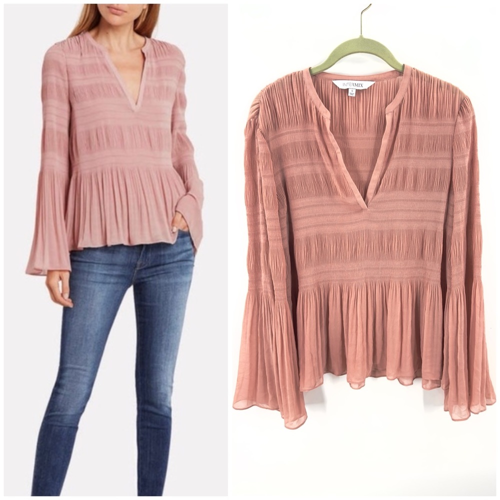 Intermix Essie Pleated Boho Blouse Top Womens Size Small Sheer Fairy Whimsy